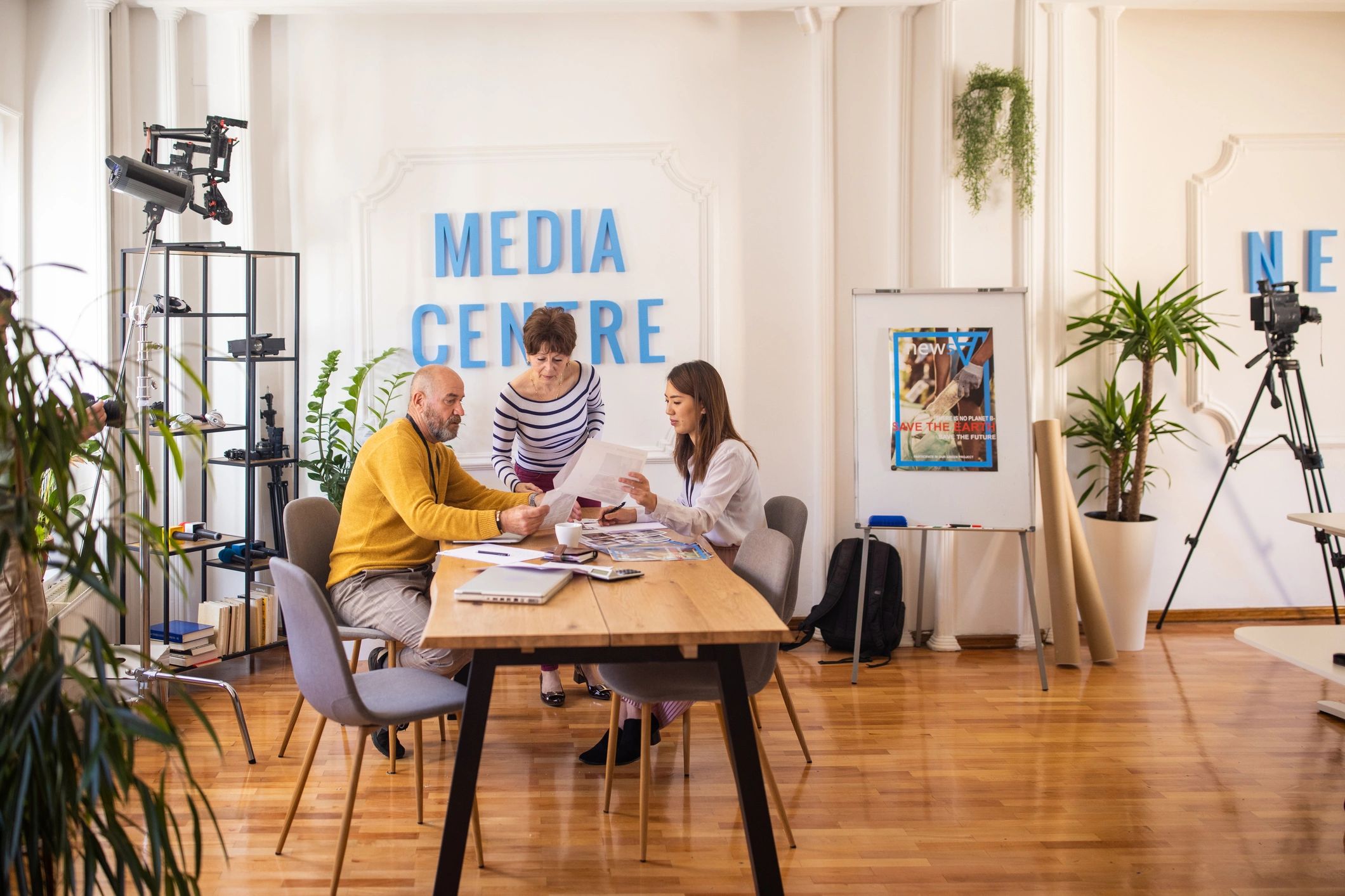 Marketing strategy meeting in a collaborative office